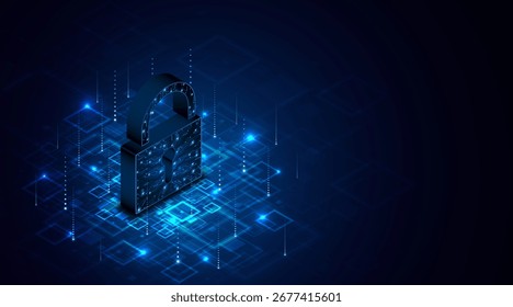 Symbol sperren. Cyber​Sicherheits​und Datenschutzkonzepte sowie Datenschutz. Innovatives Konzept für fortschrittliche Sicherheitstechnik	