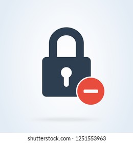 lock icon delete minus sign. system password cancel vector