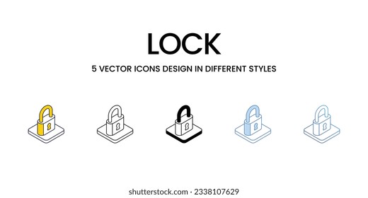 Lock Icon Design in Five style with Editable Stroke. Line, Solid, Flat Line, Duo Tone Color, and Color Gradient Line. Suitable for Web Page, Mobile App, UI, UX and GUI design.
