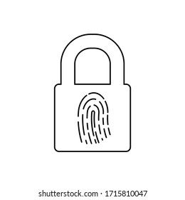 lock icon with Fingerprint  icon. black vector symbol of lock. 