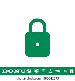 Lock icon flat. Green pictogram on white background. Vector illustration symbol and bonus button
