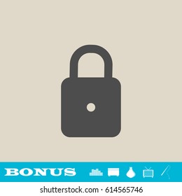 Lock icon flat. Grey pictogram on light background. Vector illustration symbol and bonus button real estate, ottoman, vase, tv, fishing rod