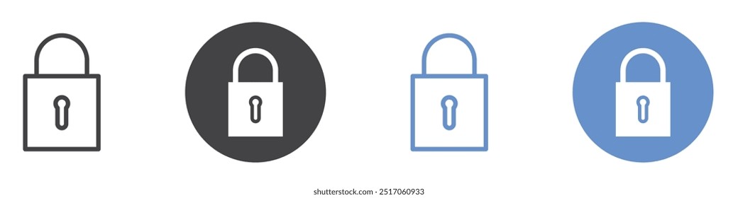 Lock icon flat line symbol set.