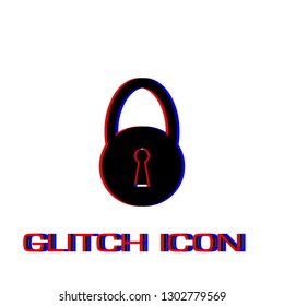 Lock icon flat. Simple pictogram - Glitch effect. Vector illustration symbol