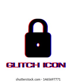 Lock icon flat. Simple pictogram - Glitch effect. Vector illustration symbol