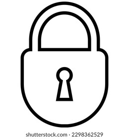 Lock icon, flat style black color outline curved bottom padlock with keyhole for web, app, mobile, UI, game, logo, security, secret, privacy, safety, password idea symbol with isolated background.