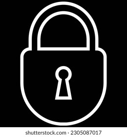 Lock icon, flat style white color outline curved bottom padlock with keyhole for web, app, mobile, UI, game, logo, security, secret, privacy, safety, password idea symbol isolated on dark background.