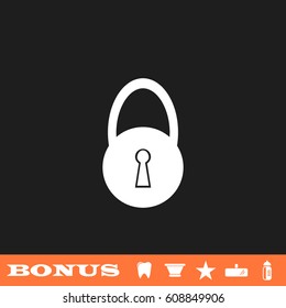 Lock icon flat. White pictogram on black background. Vector illustration symbol and bonus button tooth, vase, star, mirror, bottle