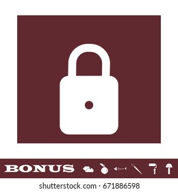 Lock icon flat. White pictogram on brown background. Vector illustration symbol and bonus icons