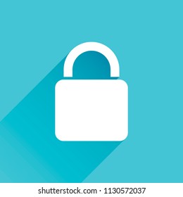 lock icon. Gray icon with long shadow in bottom left corner on blue background