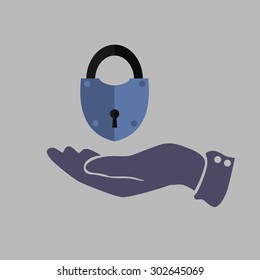 the lock icon in the hand of man