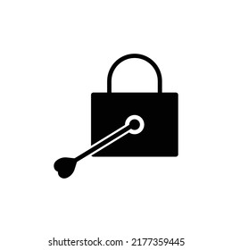 Lock icon with heart arrow . Icon related to wedding. Solid icon style, glyph. Simple design editable