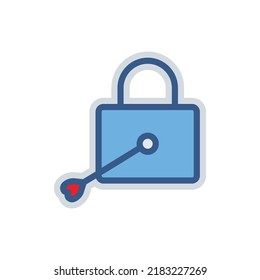Lock icon with heart arrow . Icon related to wedding. colored icon style. suitable for sticker. Simple design editable