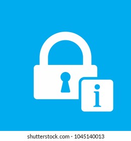 Lock icon with information sign. Lock icon and about, faq, help, hint symbol. Vector icon