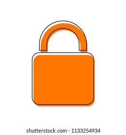 lock icon. Isolated icon consisting of black thin contour and orange moved filling on different layers. White background