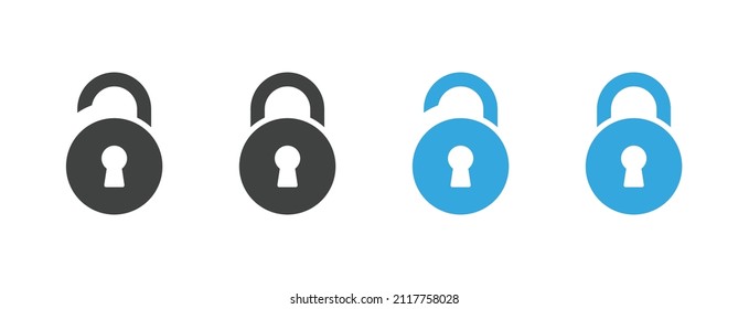 Lock icon with key hole, Padlock unlock symbol, Locked and unlocked icons, open close lock icon	
