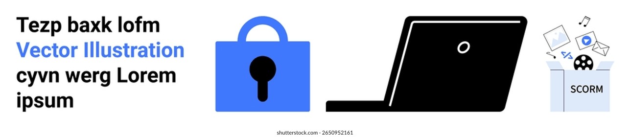 Lock icon, laptop, and trashcan with deleted files symbolizing data protection and secure storage. Ideal for cybersecurity, online safety, data management, privacy policies, secure transactions, IT