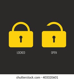 Lock icon with locked and open view position. Flat color design. Icon or symbol for web, ui design for smart house concept