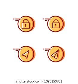 lock icon, locked padlock, open padlock, map direction, paper airplane - vector