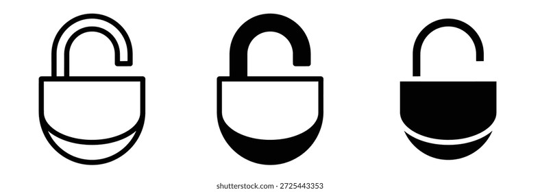 Diseño de logotipo de icono de bloqueo. Signo y símbolo del candado. Icono de cifrado. Símbolo de seguridad, conjunto de iconos de candado modernos en blanco y negro,