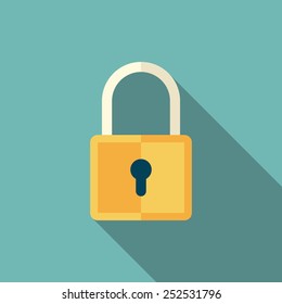 lock icon with long shadow. flat style vector illustration