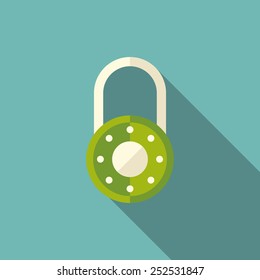 ícone de bloqueio com sombra longa. ilustração de vetor de estilo plano