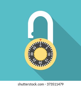 Lock icon with long shadow. Flat design style. Modern flat icon in stylish colors. Web site page and mobile app design element.
