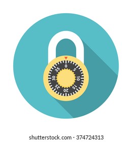 Lock icon with long shadow. Flat design style. Round icon. Modern flat icon in stylish colors. Web site page and mobile app design element.