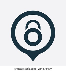 lock icon map pin on white background 