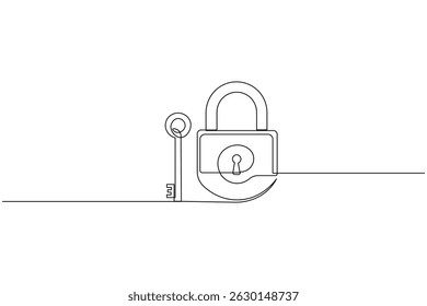 Lock icon minimalist style single line art isolated vector drawing