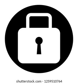 Lock icon on black circle. White background