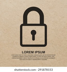 Lock icon on brown recycled paper background - Vector