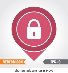 Lock Icon On Map Pointer. Eps.-10.