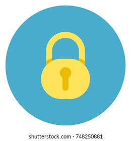 Lock Icon On Round Blue Background Flat Vector Illustration