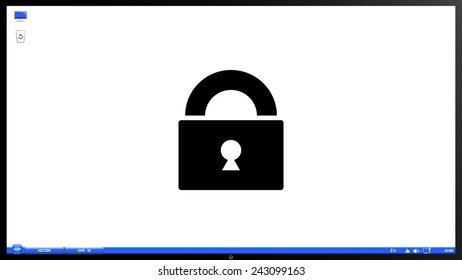 Lock icon on the screen monitor. Made vector illustration
