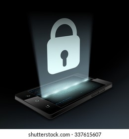 Lock icon on the screen of a smartphone. Stock vector illustration.