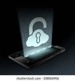 Lock icon on the smartphone screen. Hologram. Stock vector illustration.