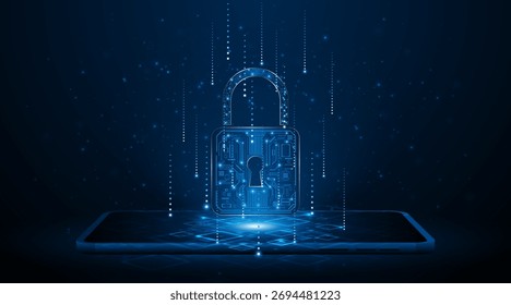 Bloquear ícone no tablet ou smartphone. Conceito de cibersegurança e proteção de dados e privacidade. Conceito inovador de tecnologia de segurança avançada.
