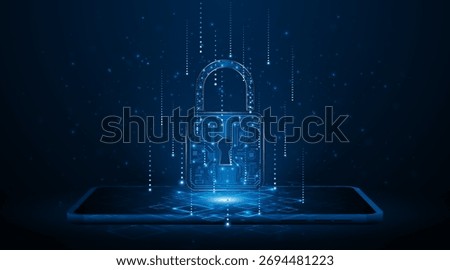 Lock icon on tablet or smartphone. Concept of cyber security and data protection and privacy. Innovative concept of advanced security technology.
