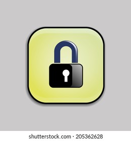 Lock icon on yellow button. Vector illustration. Eps 10.
