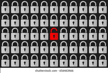 Lock Icon, Open lock and Close lock, Concept Security and hacking Computer isolated on dark grey background