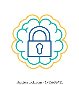 Icon über den Hintergrund des menschlichen Gehirns sperren, Temperament einblenden. Geschlossenes Schloss signieren dünne Linie Vector Illustration. Design von Daten und Datenschutzsymbolen