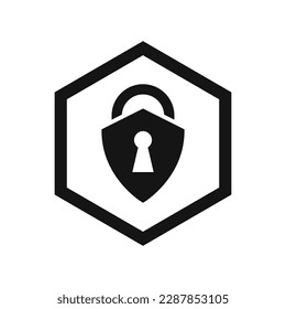 lock icon, padlock icon - abstract logo type icon - hexagon black background. Vector illustration