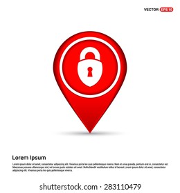 lock icon, padlock icon - abstract logo type icon - white icon in map pin point showing Folder concept red background. Vector illustration