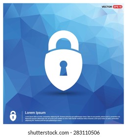 lock icon, padlock icon - abstract logo type icon - blue polygonal background. Vector illustration