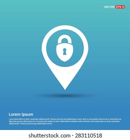 lock icon, padlock icon - abstract logo type icon - white icon in map pin point showing Folder concept blue background. Vector illustration