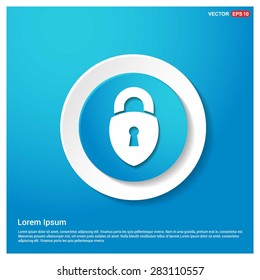 lock icon, padlock icon - abstract logo type icon - abstract Blue button on white sticker shadow background. Vector illustration