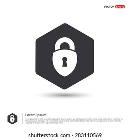 lock icon, padlock icon - abstract logo type icon - hexagon black background. Vector illustration