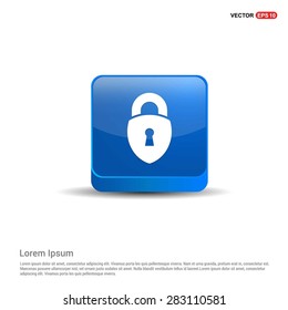lock icon, padlock icon - abstract logo type icon - blue 3d button background. Vector illustration