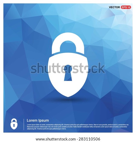 lock icon, padlock icon - abstract logo type icon - blue polygonal background. Vector illustration